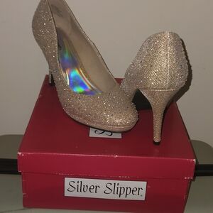 Silver Slipper Glittering Heels - Gold